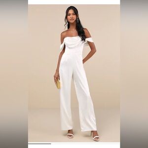 LULU’s White Satin Jumpsuit NWT